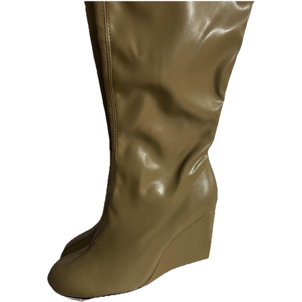 3N5/ZARA Beige Knee High Wedge Boots Faux Leather Round Toe Zip Size 38